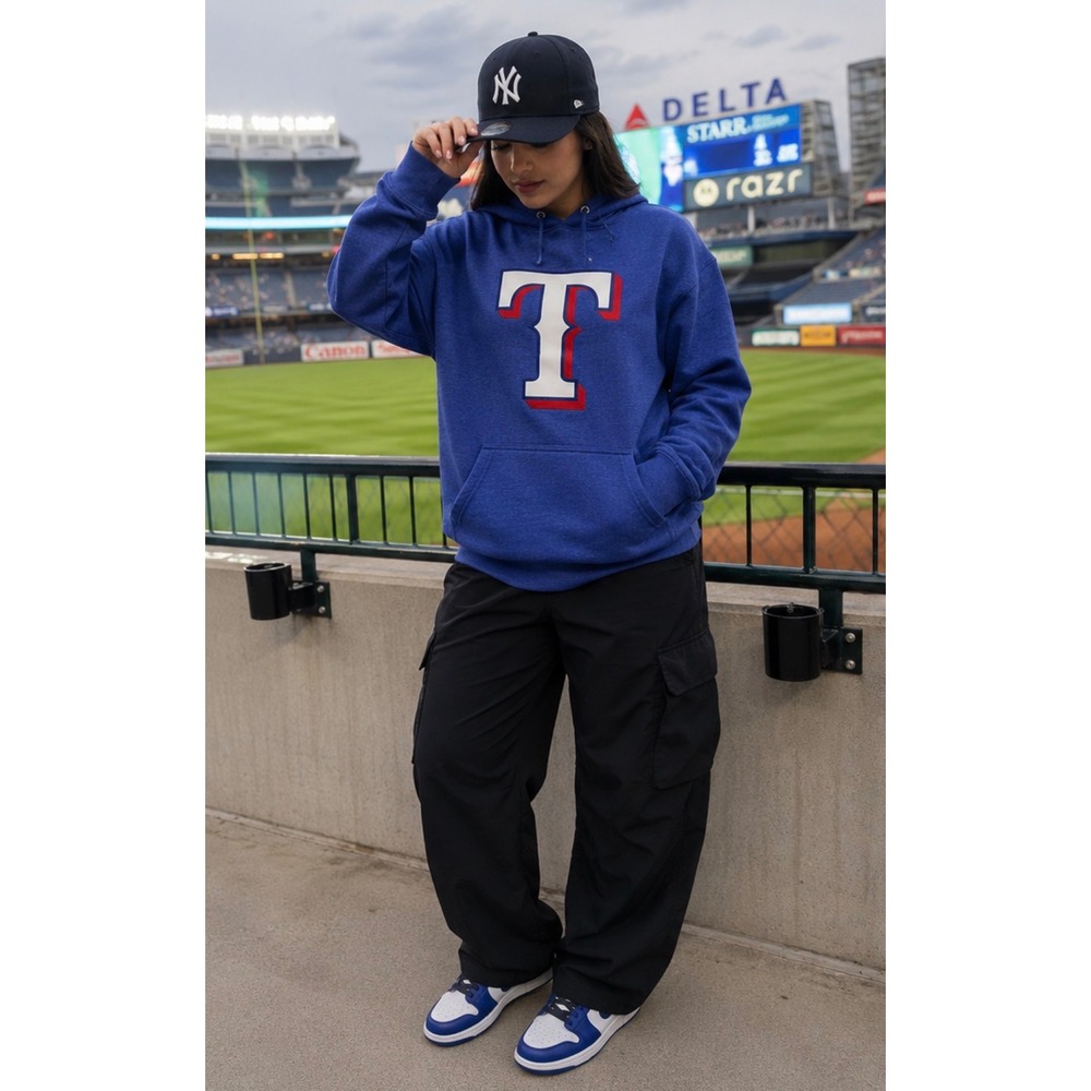 Antigua Texas Rangers Womens Large Blue Hoodie Sweatshirt‎ MLB Baseball Logo
